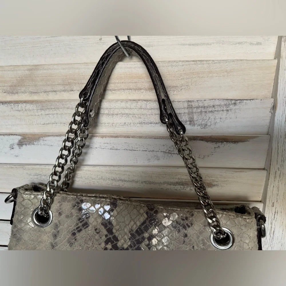 MICHAEL KORS JET SET Gray Python Print Leather Convertible Chain Handbag